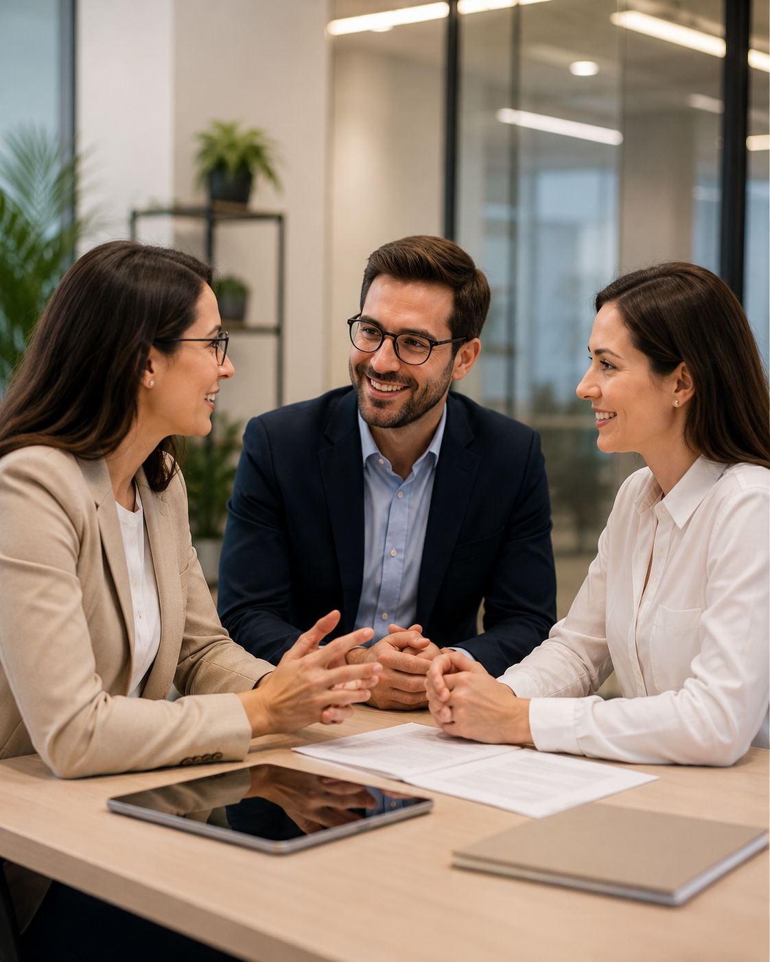 Reunião corporativa representando parceria laboratorial para empresas